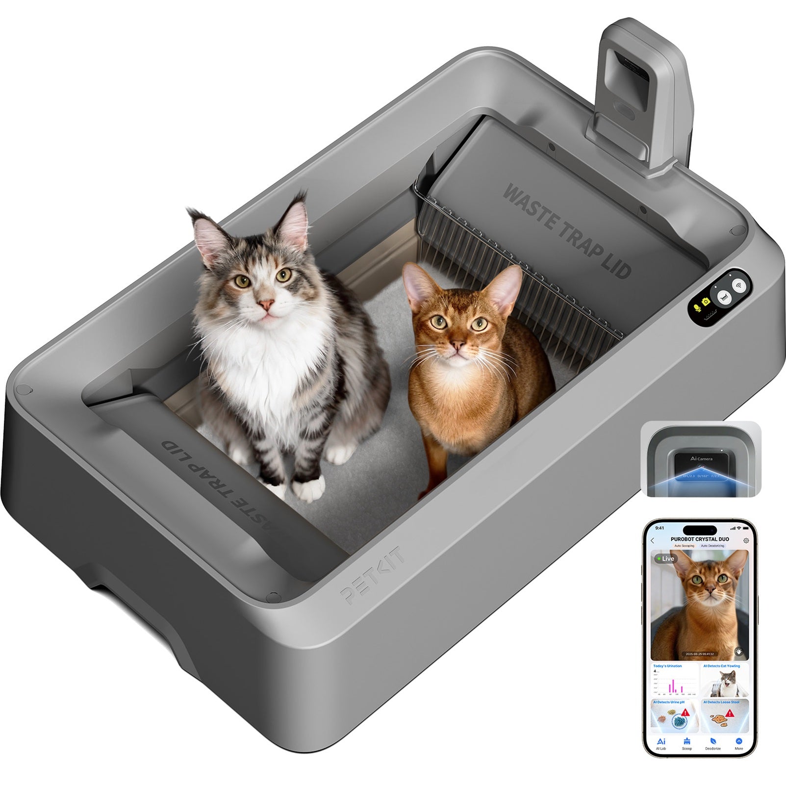 Purobot Crystal Duo Automatic Cat Litter Box with Camera