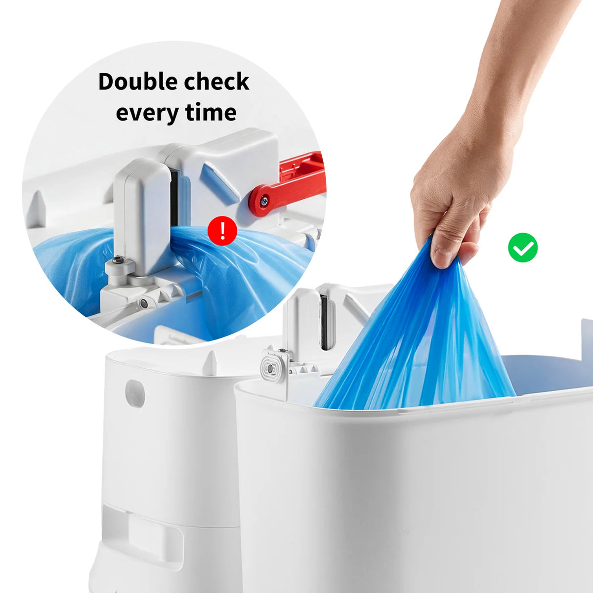 Heat-sealing may be incomplete due to improper use. Always confirm the bag is fully sealed at both ends before/after disposal.